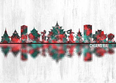 Cities Mixed Media Royalty Free Images - Chiang Rai Thailand Skyline Royalty-Free Image by NextWay Art