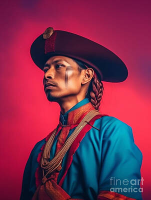Surrealism Paintings - Chief  from  Batak  Tribe  Indonesia    Surreal  Cinem  by Asar Studios by Celestial Images