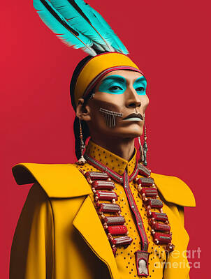 Surrealism Paintings - Chief  from  Coushatta  Tribe  USA    Surreal  Cinemat  by Asar Studios by Celestial Images