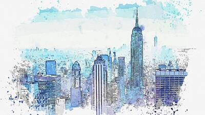 City Scenes Paintings - .city Empire State Building Rockefeller Center Skyline Skyscraper New York    Travel by Celestial Images
