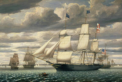 Royalty-Free and Rights-Managed Images - Clipper Ship Southern Cross Leaving Boston Harbor  by Fitz Henry Lane