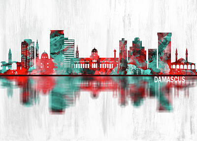 City Scenes Mixed Media Rights Managed Images - Damascus Syria Skyline Royalty-Free Image by NextWay Art