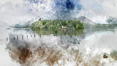 Mountain Digital Art - Digital watercolor painting of Stunning landscape image of Derwe by Matthew Gibson