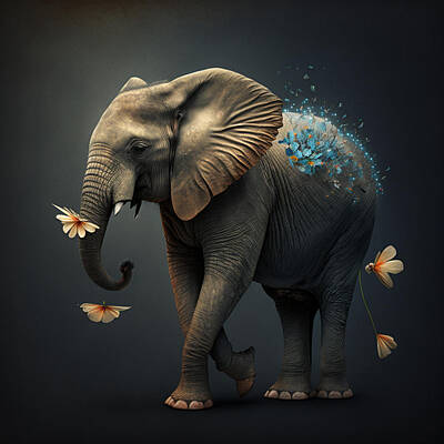Animals Paintings - elephant  with  little  tiny  wings by Asar Studios by Celestial Images