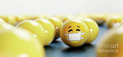 Comics Photos - Emoji emoticons with face masks. Covid-19 coronavirus concept by Michal Bednarek