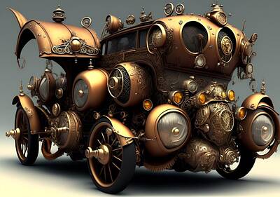 Steampunk Royalty Free Images - Fantasy Car in Steampunk Style, Generative AI Illustration Royalty-Free Image by Miroslav Nemecek