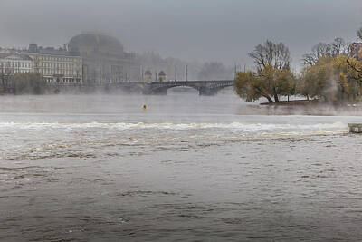Global Design Shibori Inspired - Fog over the Vltava river near Charles Bridge by Pavel Rezac