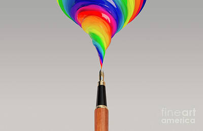 School Tote Bags - Fountain Pen And Rainbow Ink Plume by Allan Swart