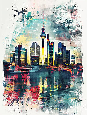 Skylines Paintings - Frankfurt by Tommy Mcdaniel