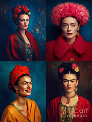 Surrealism Royalty-Free and Rights-Managed Images - Frida  Kahlo  happy  and  smiling  Surreal  Cinematic  by Asar Studios by Celestial Images