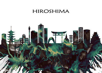 City Scenes Mixed Media - Hiroshima Skyline by NextWay Art