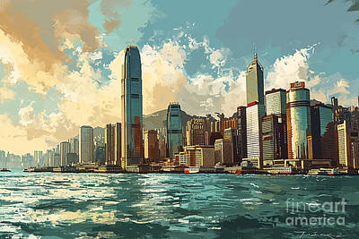 City Scenes Royalty Free Images - Hong Kong  skyline cityscape children storybook by Asar Studios Royalty-Free Image by Celestial Images