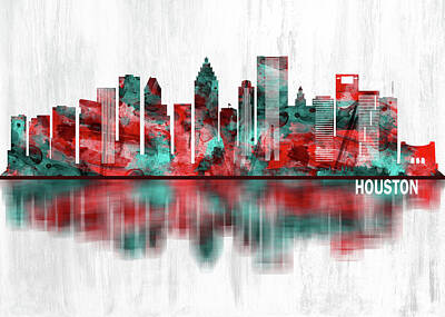 Abstract Skyline Mixed Media - Houston Texas Skyline by NextWay Art
