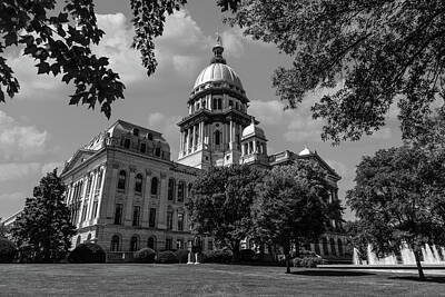 Negative Space Rights Managed Images - Illinois state capitol building in Springfield Illinois in black and white Royalty-Free Image by Eldon McGraw