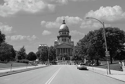 Politicians Photo Royalty Free Images - Illinois state capitol in Springfield, Illinois in black and white Royalty-Free Image by Eldon McGraw