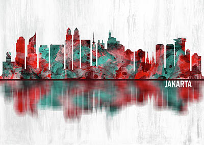 Abstract Skyline Mixed Media - Jakarta Indonesia Skyline by NextWay Art