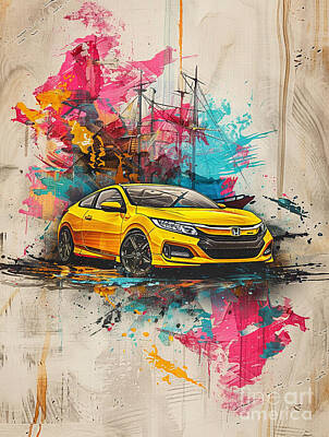 Sports Paintings - Japanese Racing Car Decor Honda CR-Z car Lover Gift, Car Guy Gift by Tommy Mcdaniel