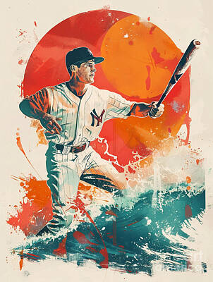 Baseball Royalty-Free and Rights-Managed Images - Joe Dimaggio athlete by Tommy Mcdaniel