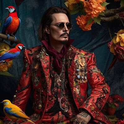 Actors Painting Royalty Free Images - Johnny  Depp  as  editorial  colorful  nature  themed  by Asar Studios Royalty-Free Image by Celestial Images