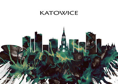 City Scenes Mixed Media - Katowice Skyline by NextWay Art