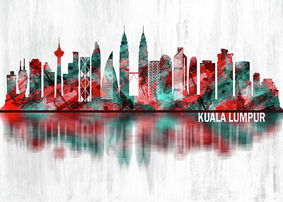 Abstract Skyline Mixed Media - Kuala Lumpur Malaysia Skyline by NextWay Art