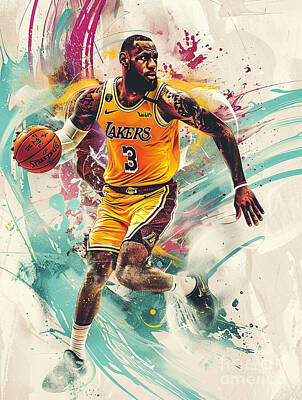 Sports Painting Royalty Free Images - Lebron James athlete Royalty-Free Image by Tommy Mcdaniel