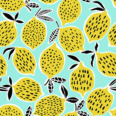 Food And Beverage Drawings - Lemon Seamless Pattern by Julien