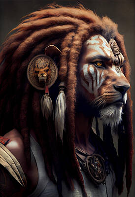Animals Digital Art - Lion  with  dreadlocks  by Asar Studios by Celestial Images