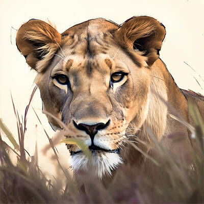 Surrealism Paintings - Lioness  by Asar Studios by Celestial Images