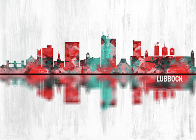 Landscapes Mixed Media Royalty Free Images - Lubbock Skyline Royalty-Free Image by NextWay Art