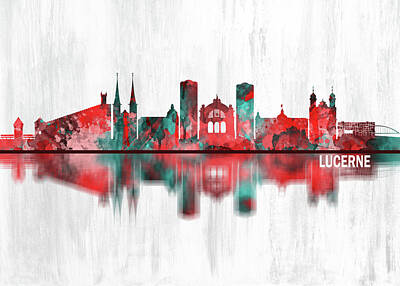 Abstract Skyline Mixed Media - Lucerne Switzerland Skyline by NextWay Art