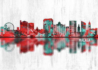 Mixed Media Rights Managed Images - Malaga Andalusia Skyline Royalty-Free Image by NextWay Art