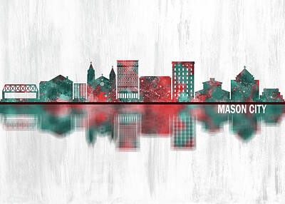 Landscapes Mixed Media Royalty Free Images - Mason City Iowa Skyline Royalty-Free Image by NextWay Art