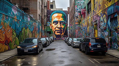 Politicians Paintings - Maximalist  United  States  President  Barack  Obama  by Asar Studios by Celestial Images