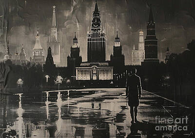 Modern Man Movies Royalty Free Images - Moscows Moscow State University silent and shadowy in the night Royalty-Free Image by Cortez Schinner
