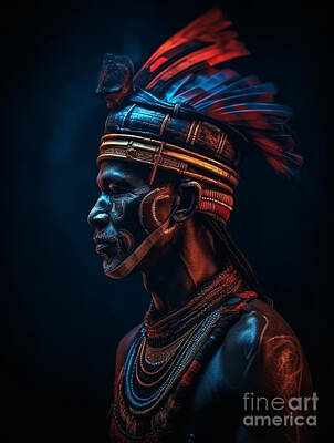 Musicians Paintings - Musician  Warrior  from  Kayan  Long  Neck  Hill  Trib  by Asar Studios by Celestial Images