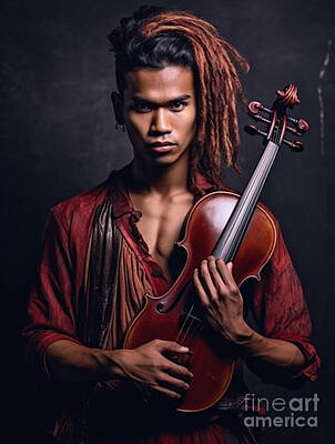 Musician Paintings - Musician  Youth  from  Dani  Tribe  Indonesia  exreme  by Asar Studios by Celestial Images