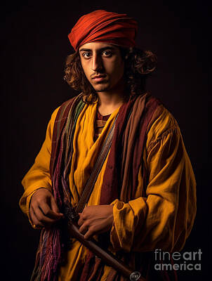 Musician Paintings - Musician  Youth  from  Yazidi  Kurdish  Tribe  Kurdis  by Asar Studios by Celestial Images