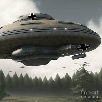 Steampunk Digital Art - Nazi flying saucer of the German army by Benny Marty