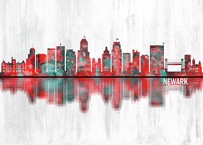 Abstract Skyline Royalty Free Images - Newark New Jersey Skyline Royalty-Free Image by NextWay Art