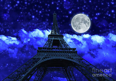 Paris Skyline Photos - night sky and Eiffel Tower by Benny Marty