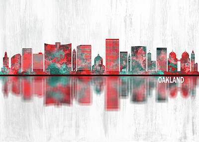 City Scenes Mixed Media - Oakland California Skyline by NextWay Art