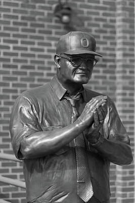 Football Royalty Free Images - Ohio State football coach Woody Hayes statue in black and white Royalty-Free Image by Eldon McGraw