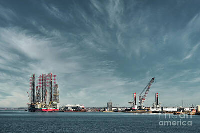 Egon Schiele - Oil and Wind power rigs in Esbjerg harbor. Denmark by Frank Bach