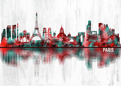Paris Skyline Mixed Media - Paris France Skyline by NextWay Art