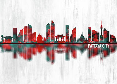 City Scenes Mixed Media - Pattaya City Skyline by NextWay Art