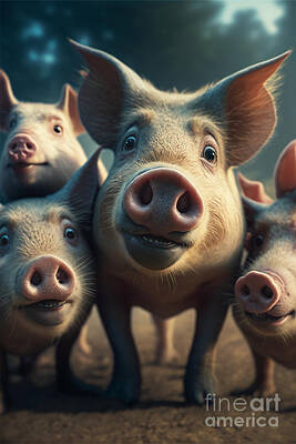 Mammals Digital Art - Pig Selfie by Sabantha