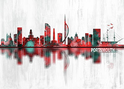 Abstract Skyline Mixed Media - Portsmouth England Skyline by NextWay Art