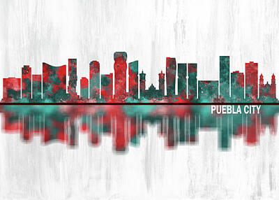 Abstract Skyline Mixed Media - Puebla City Mexico Skyline by NextWay Art