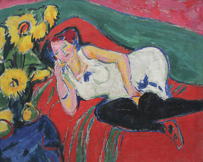 Royalty-Free and Rights-Managed Images - Reclining Woman in a White Chemise by Ernst Ludwig Kirchner by Mango Art
